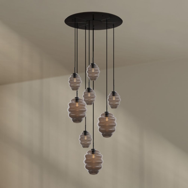 s.luce Echos Galerieleuchte 8-flammig Ø 80cm Baldachin Ø 18/25cm Rauch, Schwarz Bild 1