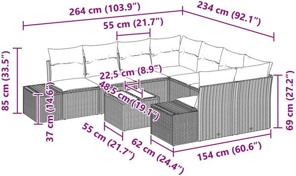 vidaXL Sofa Set mit Kissen 9 pcs Braun Poly Rattan 3347004 Bild 9