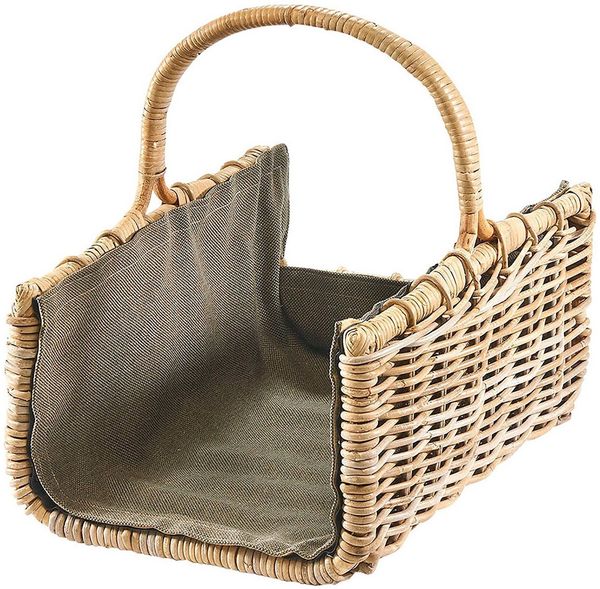 Kobolo Kaminholzkorb Holztrage Brennholzkorb Rattan grau mit dunklem Stoff, Feuerholzkorb