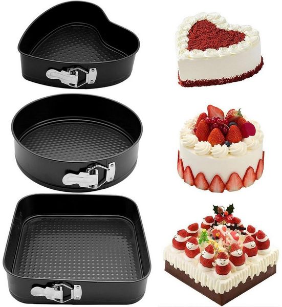 AIMAX Springform 3-teiliges Set mit Antihaftbeschichtung, Kuchenform mit herzförmig, rund, quadratisch, auslaufsicher