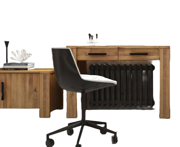 Schreibtisch Lubic aus Wildeiche massiv111x78x45 mit 2 Schubladen und Holzbeinen