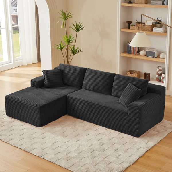 Modulares Sofa 65cm×252,5cm×163cm in Schwarz mit Memory-Schaum und abnehmbaren Kissen