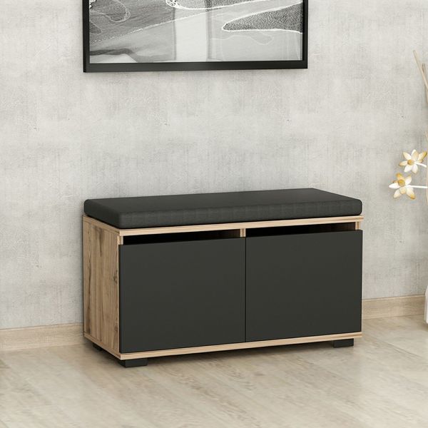Schuhbank Brande mit 4 Ablagefächer 42 x 80 x 35 cm Schwarz [en. casa]