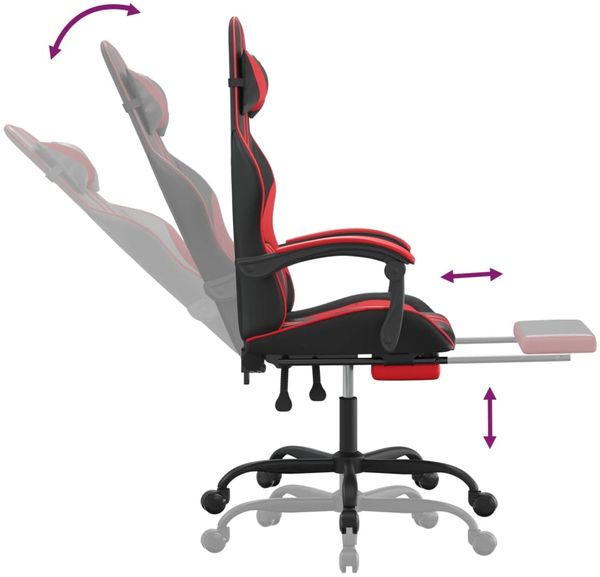 vidaXL Gaming-Stuhl mit Fußstütze Schwarz und Rot Kunstleder, Drehbar [3143831] Bild 7