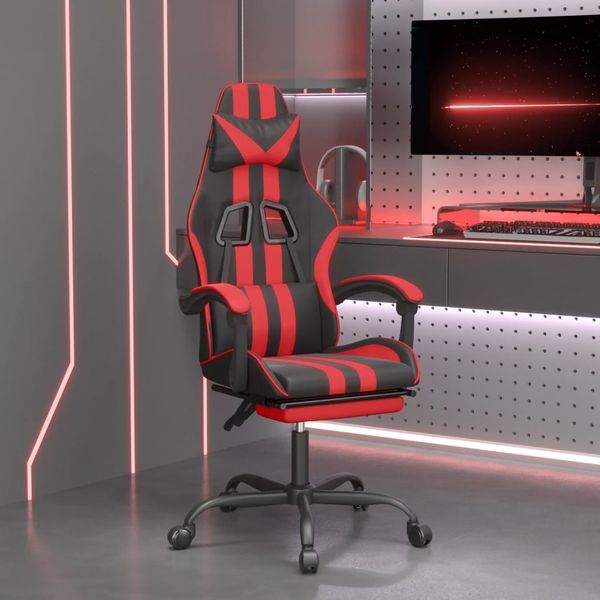 vidaXL Gaming-Stuhl mit Fußstütze Schwarz und Rot Kunstleder, Drehbar [3143831]