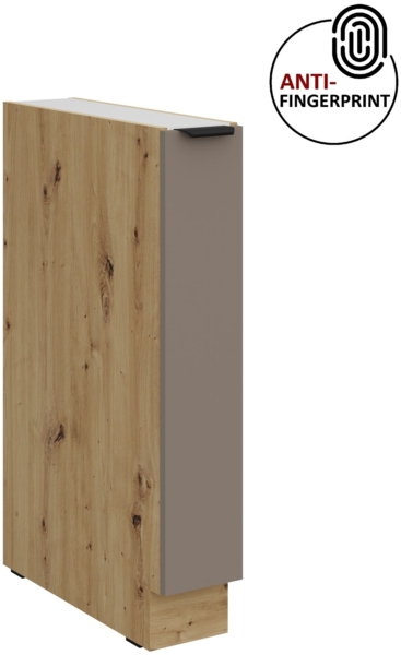 Küchen Unterschrank Schrankauszug 15 cm Küche ARIA Sandgrau ultra matt + Eiche Artisan matt, hochwertige Fronten mit Anti Fingerprint Beschichtung Küchenzeile Küchenblock