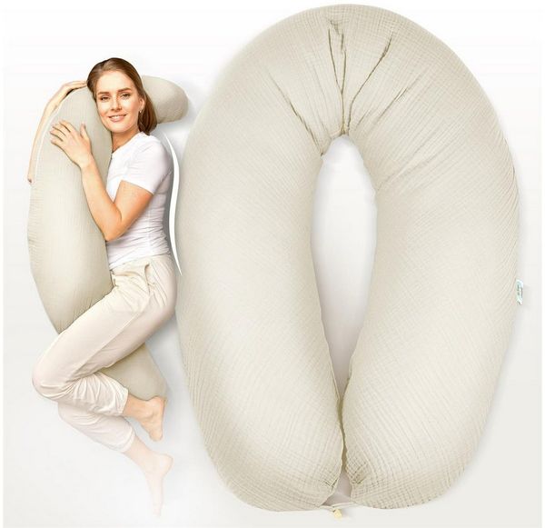 sei Design Stillkissen XXL Musselin Bezug 190x30 Stillkissenbezug 100% Bio-Baumwolle Schwangerschaftskissen Seitenschläferkissen Komfortkissen Erwachsene Baby Kissen