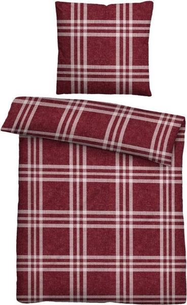 biberna Melange-Flanell Bettwäsche 0840513 KARO, burgund, 1x 155x220 cm + 1x 80x80 cm