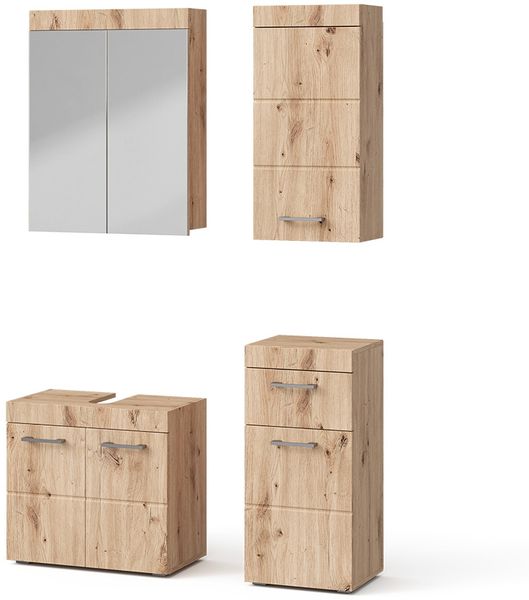 Badmöbel-Set Luna Eiche Wotan 4 Teile, mit Hängeschrank Vicco