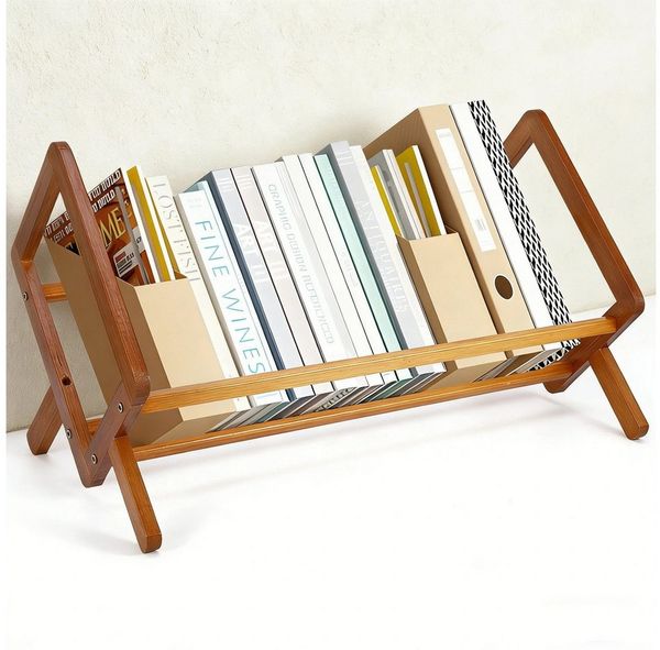 BlingBin Bücherregal Schreibtisch-Bücherregal, Organizer, Aufbewahrungsregal, 1er Set 1-tlg, Kippbares Holz Bücherregal, Tischständer für CDs/Zeitschriften/Bücher
