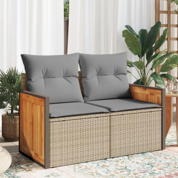 vidaXL Gartensofa mit Kissen 2-Sitzer Beige Poly Rattan 366111