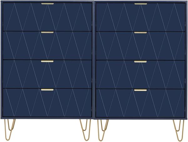 UEV Kommode mit 4 Schubladen 2er Set, Sideboard für Kleidung Dokumente Spielzeug (Mehrzweckschrank Holz, 2 Kommode, 120 x 34 x 91 cm), Schmal Beistellschrank für Wohnzimmer Schlafzimmer Flur