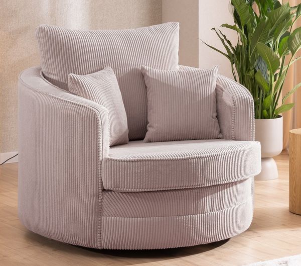 S-Style Möbel Drehsessel Ted Love Seat XXL 360 Grad drehbar aus Cord-Stoff, mit Wellenfederung