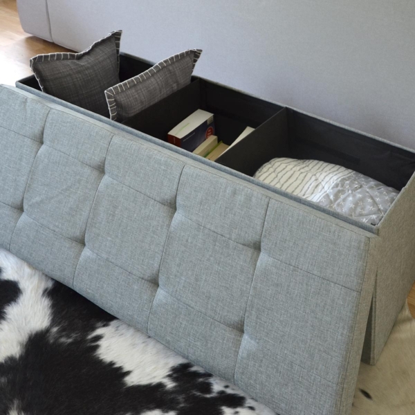 Faltbare Sitzbank 110x38x38cm Sitztruhe inkl. 2 Trennwände 120L Polsterbank Grau Bild 4