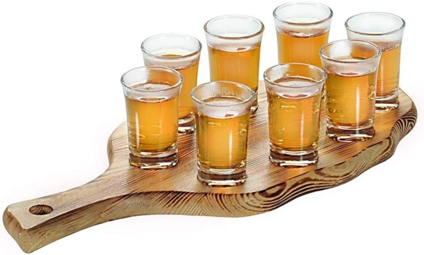 KESPER 68280 Schnapsglasträger, Kiefer - geflammt, mit 8 Gläsern