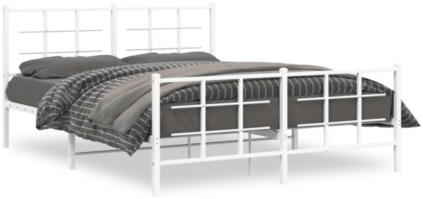 vidaXL Bettgestell mit Kopf- und Fußteil Metall Weiß 150x200 cm 355630