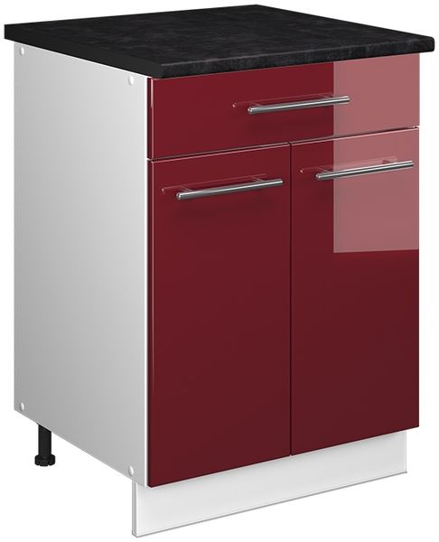 Unterschrank für Spüle/Kochfeld Fame-Line Bordeaux Hochglanz/Weiß 60 cm mit Schublade, AP Anthrazit Vicco