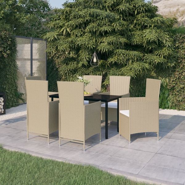 vidaXL 7-tlg. Garten-Essgruppe mit Auflagen Beige 3099465