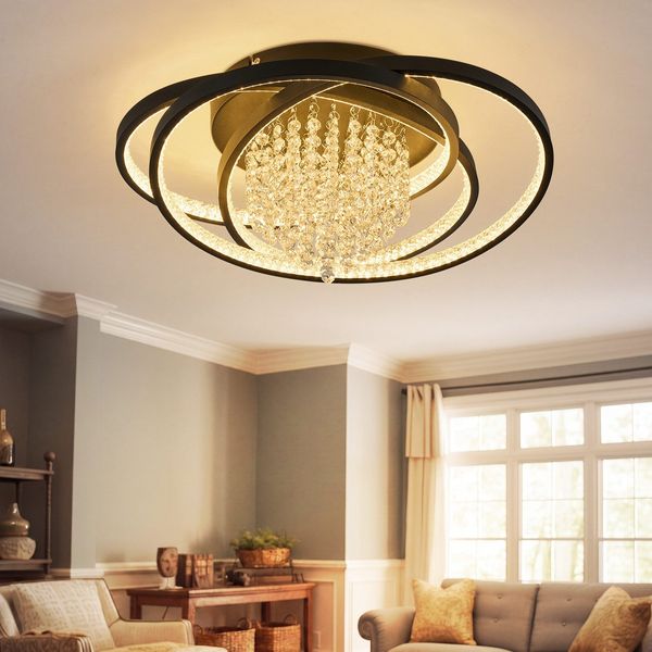 ZMH LED Deckenleuchte Warmweiß Flach Rund Wohnzimmerlampe Schwarz Modern FlurlampeAugenschutz, LED fest integriert, Warmweiß