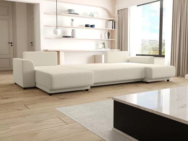 Vente-unique - NESSARO Sofa SamtStoff Beige - B 149 cm x H 80 cm x L 311 cm