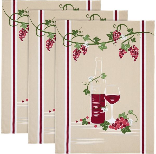 Erwin Müller Geschirrtuch Geschirrtuch "Rotwein" 3er-Pack, Baumwolle Motiv