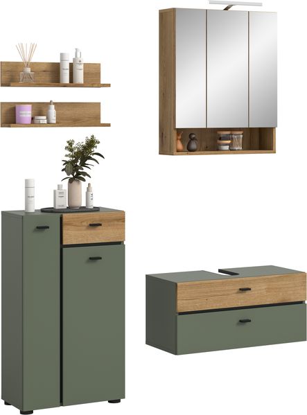 Aqua Badkombination inkl. Beleuchtung in Sage Green Nachbildung