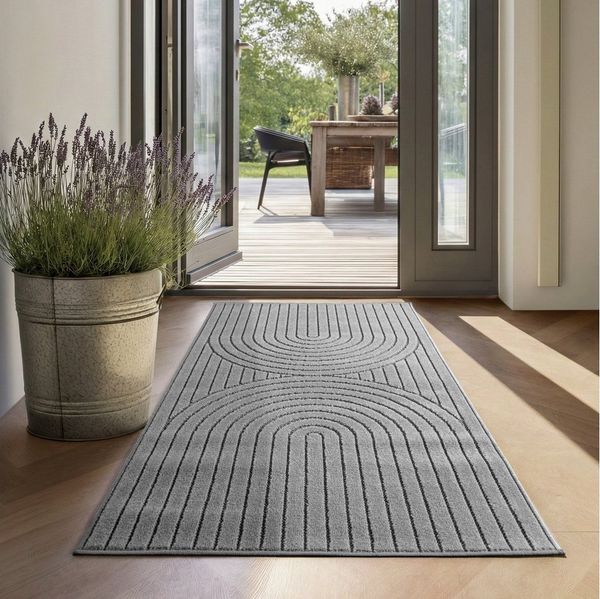 SIMPEX24 Outdoorteppich Skandinavischer 3D Design, Rund, Höhe: 5 mm, Outdoor Teppich Wetterfest Modern Wohnzimmer Küchen Terrasse Balkon