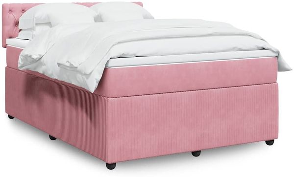 vidaXL Boxspringbett mit Matratze Rosa 160x200 cm Samt 3287793