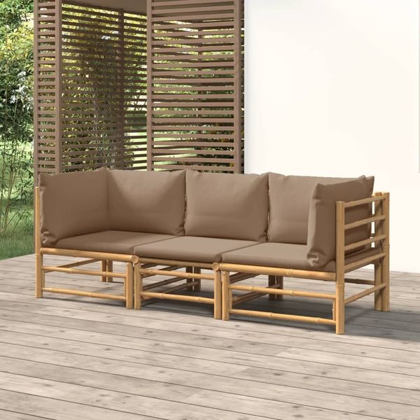vidaXL 3-tlg. Garten-Lounge-Set mit Taupe Kissen Bambus 3155119