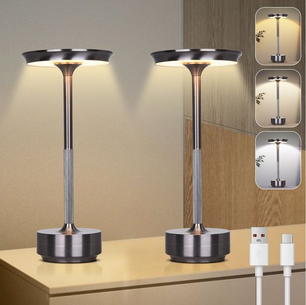 Lapalife Nachttischlampe LED Tischlampe Kabellos Akku, Dimmbar, 3 Farbtemperatur, LED fest integriert, Grau Tischleuchte USB Aufladbar für Nachttisch Esstisch Schreibtisch