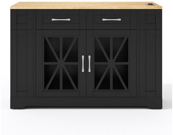 Flieks Küchenwagen mit Steckdosen, USB-Anschluss, klappbare Arbeitsplatte und Rollen, (1 St), Kücheninsel mit Schubladen und Glastür Servierwagen Küchenschrank Bild 4