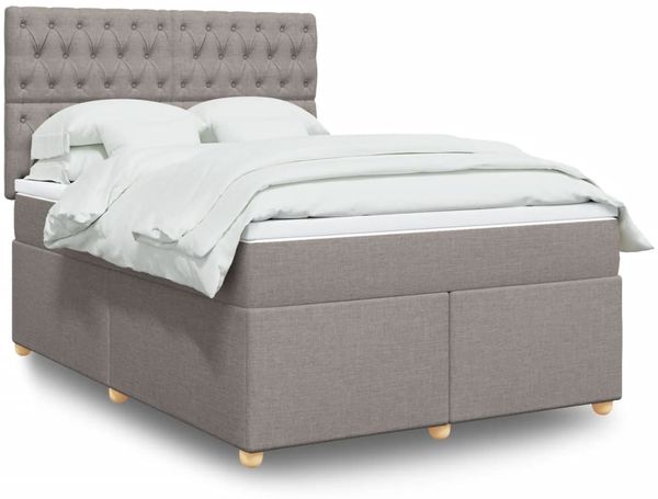vidaXL Boxspringbett mit Matratze Taupe 160x200 cm Stoff 3291342