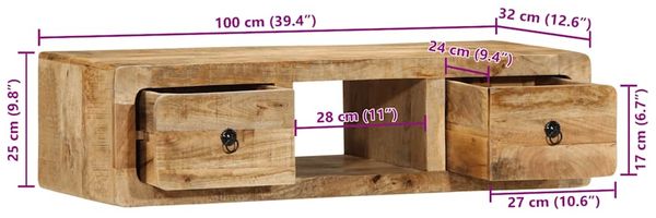 vidaXL TV-Wandschrank 100x32x25 cm Raues Massivholz Mango 4104525 Bild 10