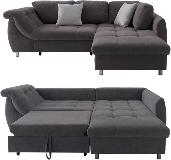Ecksofa Schlafcouch L-Garnitur ausziehbar Ottomane rechts Mikrofaser Anthrazit