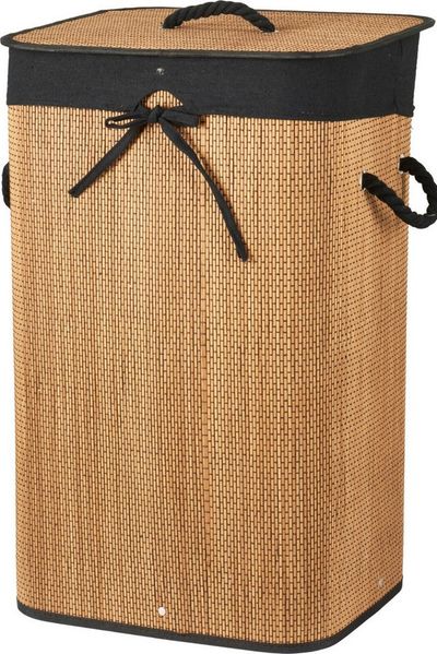 Koopman Wäschekorb Wäschebehälter Wäschesammler Korb Bambus Faltkorb Badezimmer (Stück, 1 St, Packung), Braun / Schwarz, Faltbar, 60x40x30cm, mit Deckel, Dekorativ