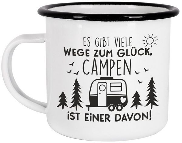 Herz & Heim Tasse aus Metall für Camper mit Camping-Motiv