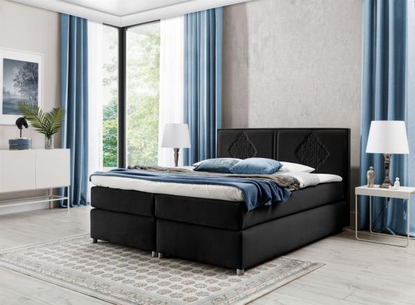 Boxspringbett Schlafzimmerbett Bett DAMIANO DELUX Stoff Schwarz 140x200 cm Bild 1
