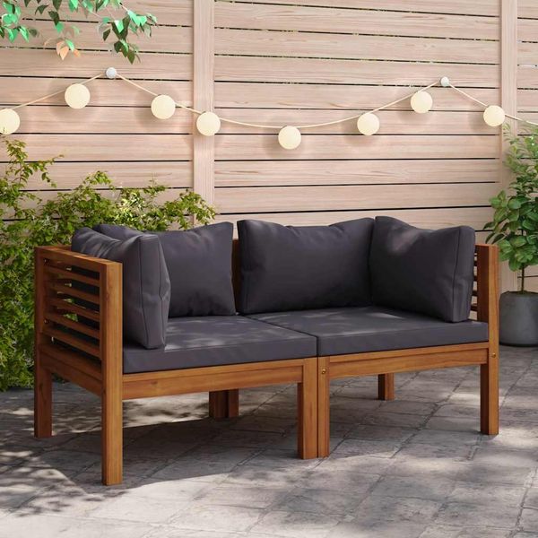 vidaXL Ecksofas 2 Stk. mit Dunkelgrauen Kissen Massivholz Teak 316278