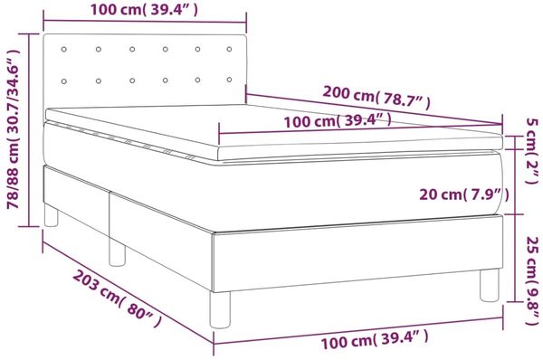 vidaXL Boxspringbett mit Matratze Dunkelgrau 100x200 cm Stoff 3140354 Bild 7