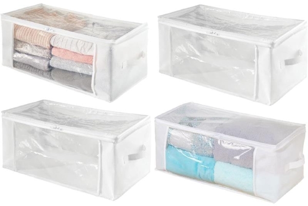 Aufbewahrungsbox Faltbox 4er Set mDesign mit Reisverschluss weiß / transparent