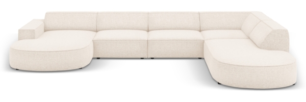 Micadoni Panorama-Ecksofa Jodie 7-Sitzer runde Recamiere Rechts Chenille Haga Helles Beige