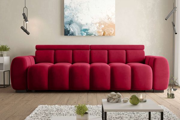 99rooms Alessio Bigsofa Velours TIFFANY Rot mit Sitztiefenverstellung Lieferung Wohnung