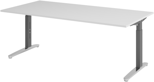 bümö manuell höhenverstellbarer Schreibtisch 200x100 in grau, Gestell in graphit/alu - PC Tisch höhenverstellbar & groß, höhenverstellbarer Tisch Büro, großer Computertisch verstellbar, X2E-5-GC