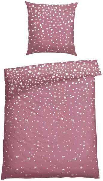 Schiesser Feinbiber Bettwäsche Set Runa mit coolem Winter-Print, Farbe:Malve, Größe:135x200 cm