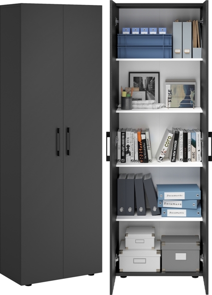 Bellamio 'Apol' Mehrzweckschrank, anthrazitschwarz, 176x33x60 cm, Aktenschrank mit 5 höhenverstellbaren Ablagefächern