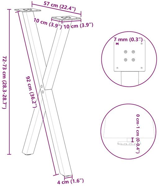 vidaXL Esstischbeine X-Form 2 Stk. Anthrazit 57x(72-73) cm Stahl 4012914 Bild 10