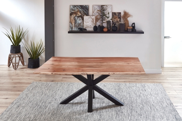 Esstisch Baumkante massiv Akazie natur 160 cm Spider-Gestell schwarz QUINCY 70296880