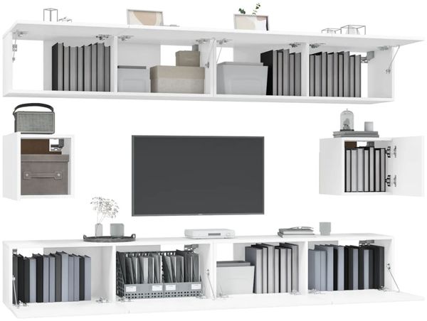 6-tlg. TV-Schrank, TV banc Weiß Holzwerkstoff Bild 4