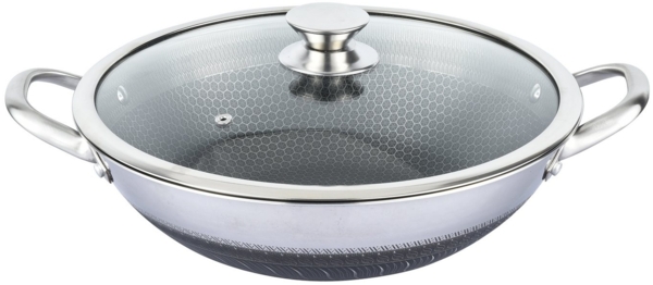 Wok Pfanne Wokpfanne Glasdeckel Ø36 Edelstahl Antihaftbeschichtung Rungassi PW36 Bild 2