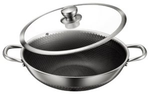 Wok Pfanne Wokpfanne Glasdeckel Ø36 Edelstahl Antihaftbeschichtung Rungassi PW36 Bild 6